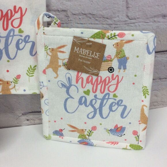 Happy Easter 3 Pc Kitchen Set Spring Pastel Blue Dish Towel/Pot Holder/Oven Mitt - Picture 3 of 9